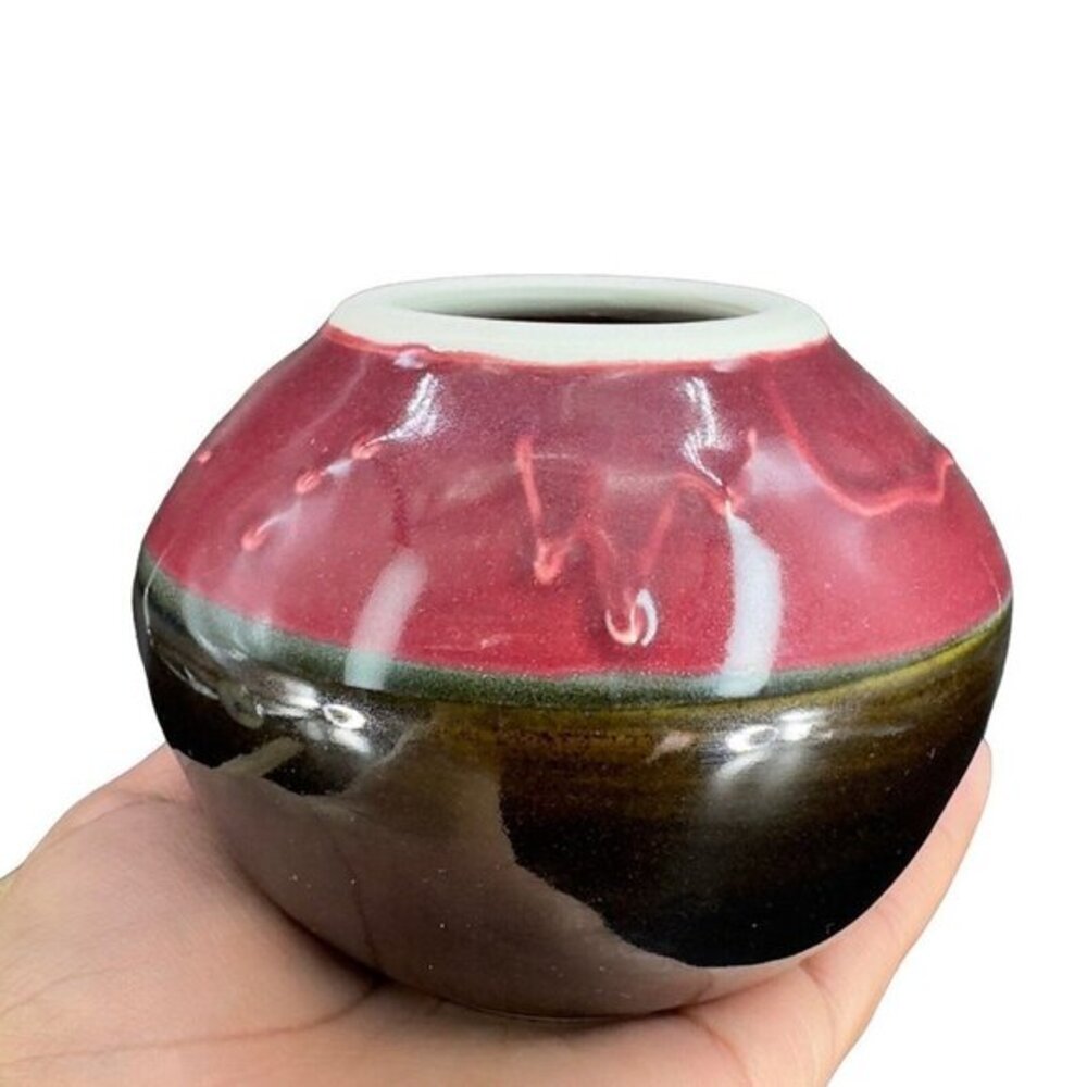 Vintage Studio Art Pottery Signed‎ Belford Pottery Drip Glaze Black Red Glazed